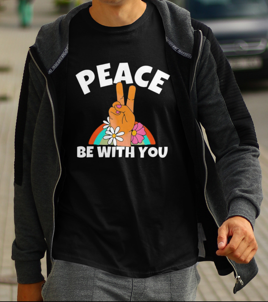 Peace Be With You Hand Peace Sign Floral T-Shirt