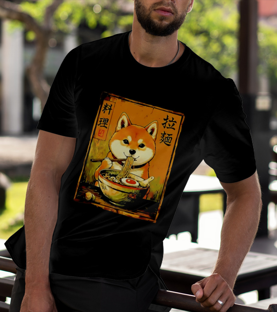 Shiba Inu Ramen Noodles Japanese Kanji T-Shirt