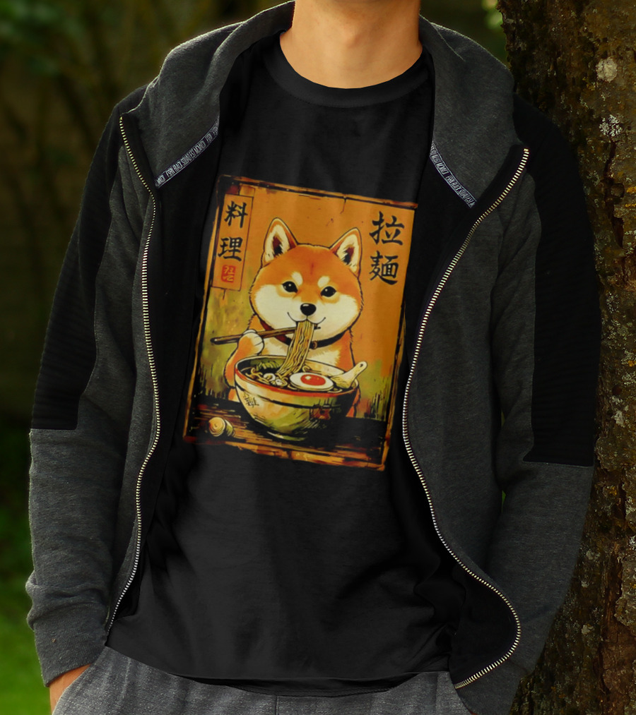 Shiba Inu Ramen Noodles Japanese Kanji T-Shirt