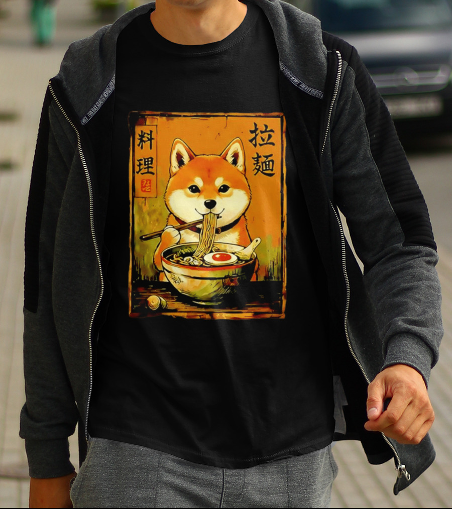 Shiba Inu Ramen Noodles Japanese Kanji T-Shirt
