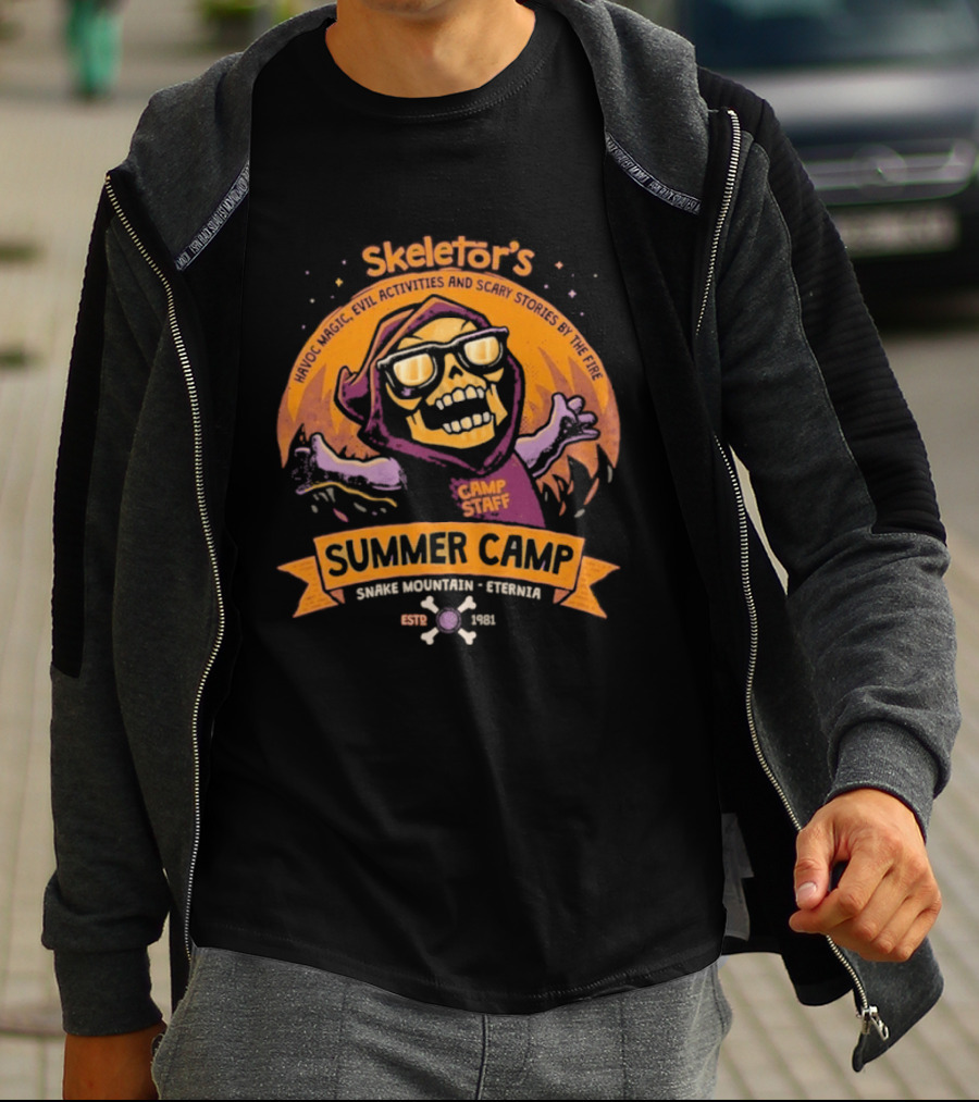 Skeletor's Summer Camp Staff Snake Mountain Eternis Evil Activities Eternia Estd 1981 T-Shirt