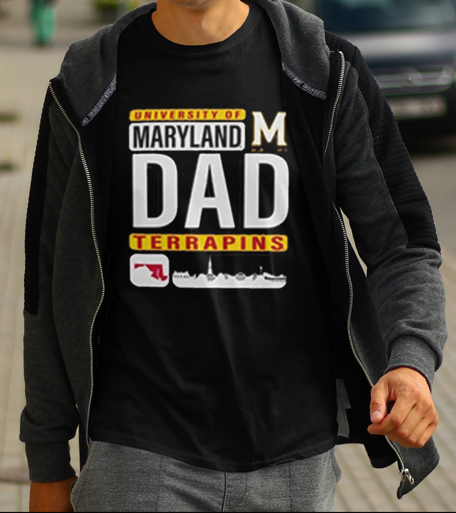 University Of Maryland Terrapins Dad With State Outline And Script T-Shirt
