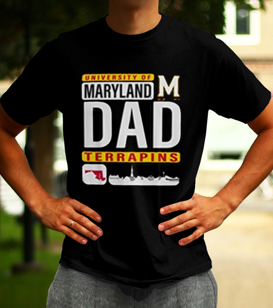 University Of Maryland Terrapins Dad With State Outline And Script T-Shirt
