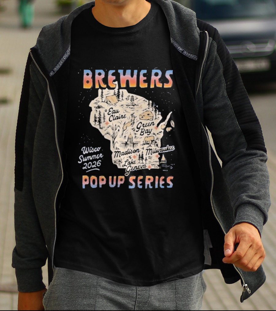 Brewers Wisco Summer 2026 Pop Up Series Wisconsin Cities Map T-Shirt