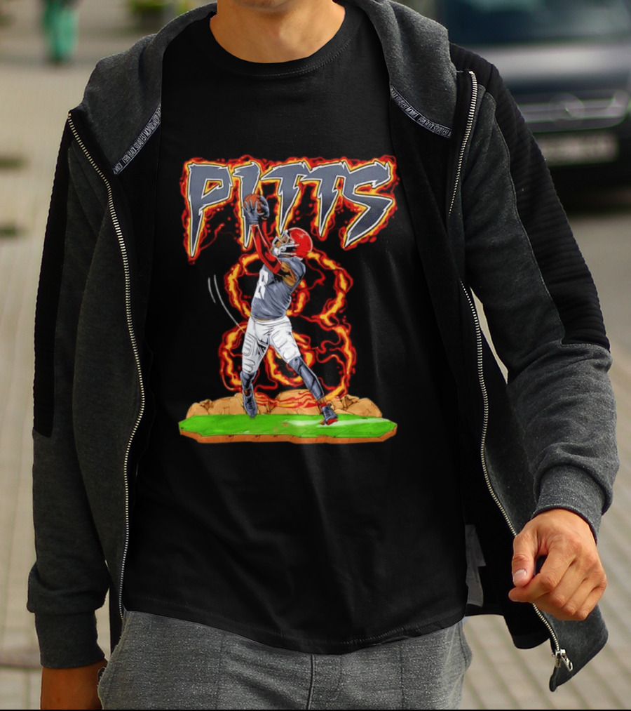 Pitts Football Player Catching Ball With Flames In Dynamic Action Scene T-Shirt
