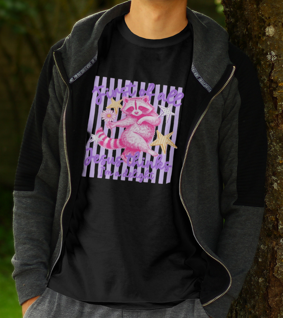 First Of All Jesus Thinks I'm A Delight Raccoon With Daisy And Stars T-Shirt