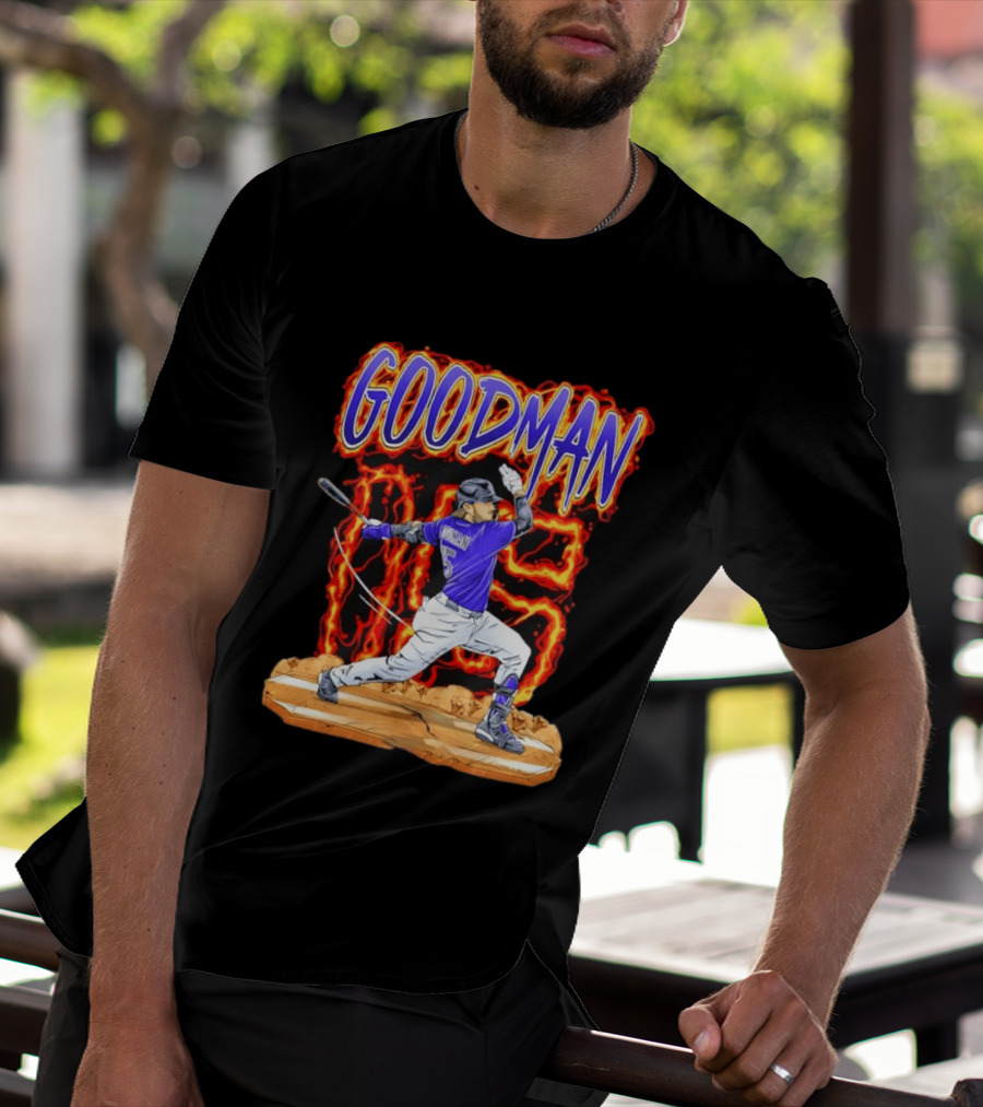 Colorado Rockies Hunter Goodman 15 Fiery Baseball Player T-Shirt