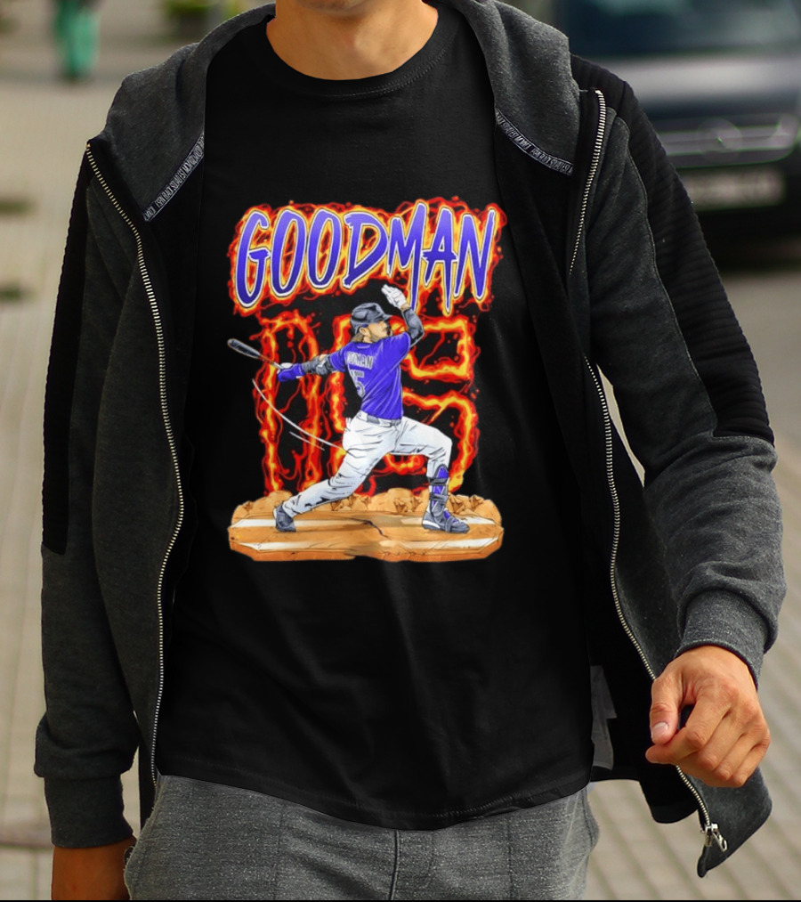 Colorado Rockies Hunter Goodman 15 Fiery Baseball Player T-Shirt