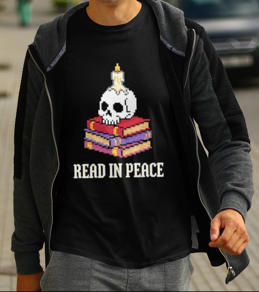 Skull Candle Stack Of Books Read In Peace T-Shirt