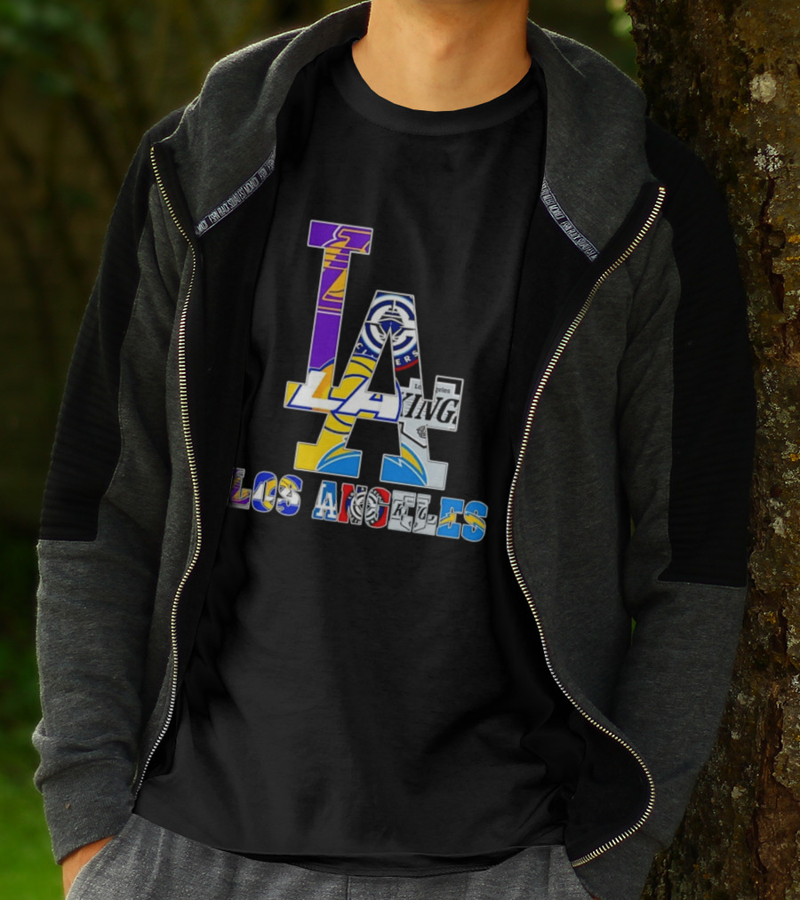 LA Los Angeles Lakers Dodgers Kings Rams Chargers Logos T-Shirt
