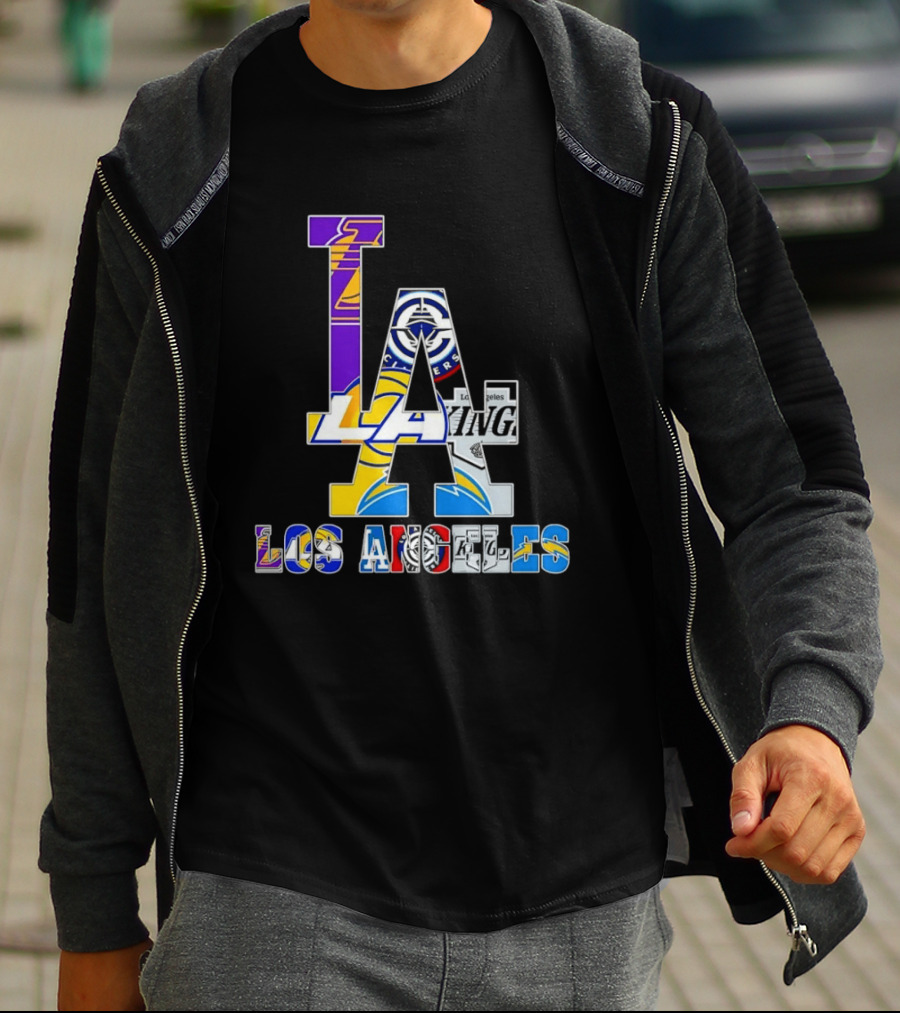 LA Los Angeles Lakers Dodgers Kings Rams Chargers Logos T-Shirt
