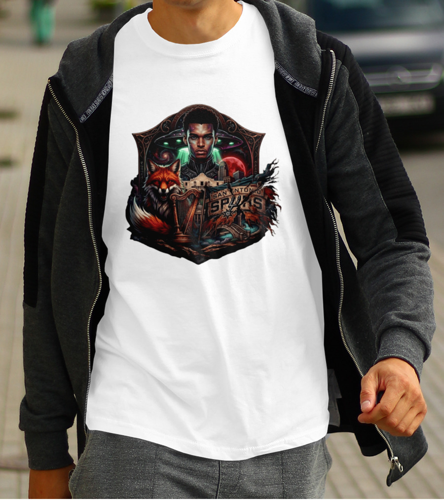 San Antonio Spurs Alien Wemby Space Hoops Comic Skyline Texas Basketball 2026 Fox T-Shirt