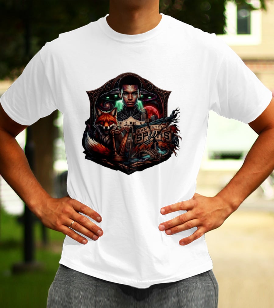 San Antonio Spurs Alien Wemby Space Hoops Comic Skyline Texas Basketball 2026 Fox T-Shirt