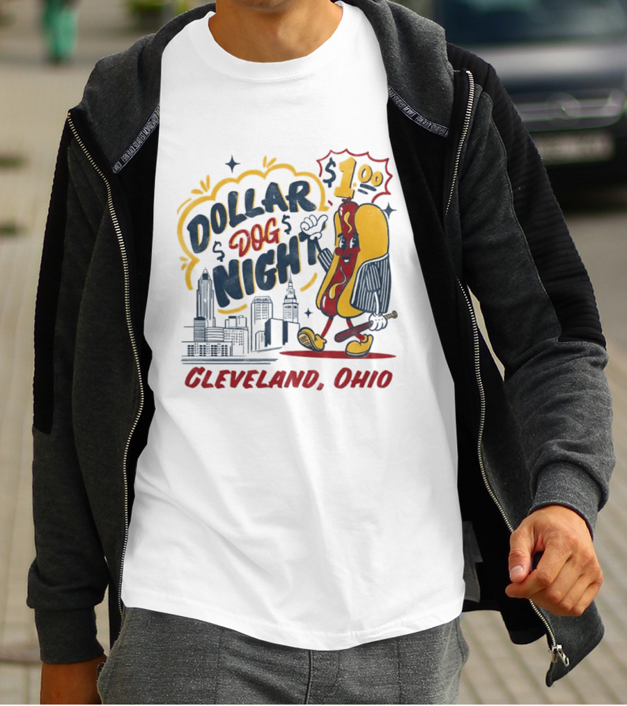 Cleveland Ohio Dollar Dog Night Baseball Skyline Hot Dog 1 Dollar T-Shirt