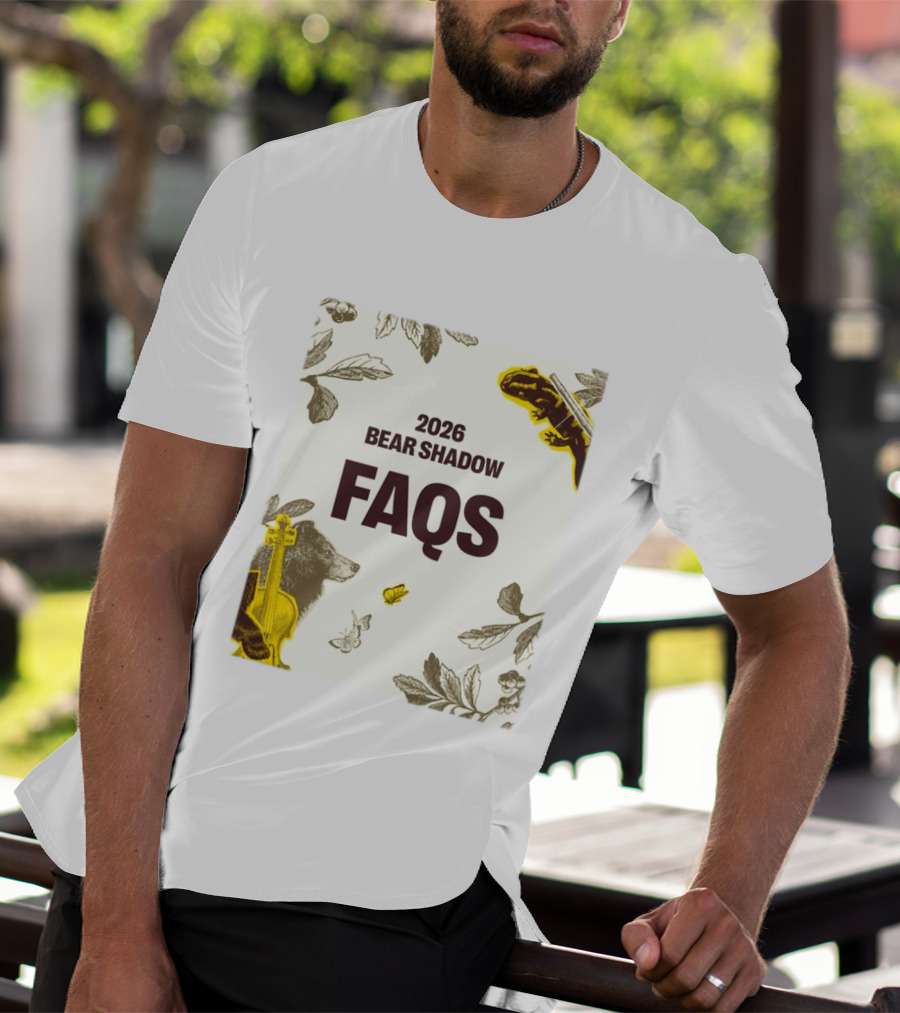 2026 Bear Shadow FAQs Music Festival Forest Animals Instruments T-Shirt