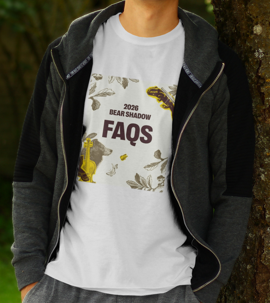 2026 Bear Shadow FAQs Music Festival Forest Animals Instruments T-Shirt