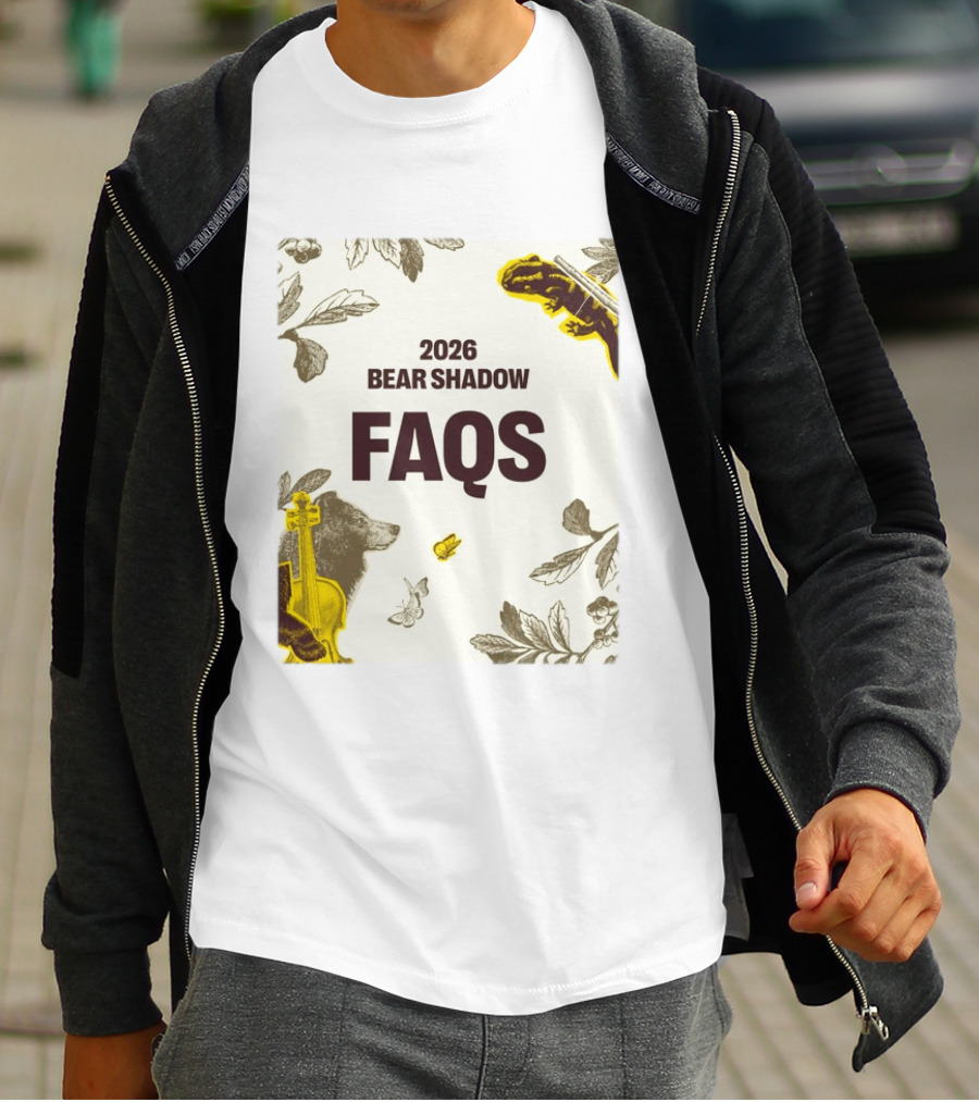 2026 Bear Shadow FAQs Music Festival Forest Animals Instruments T-Shirt