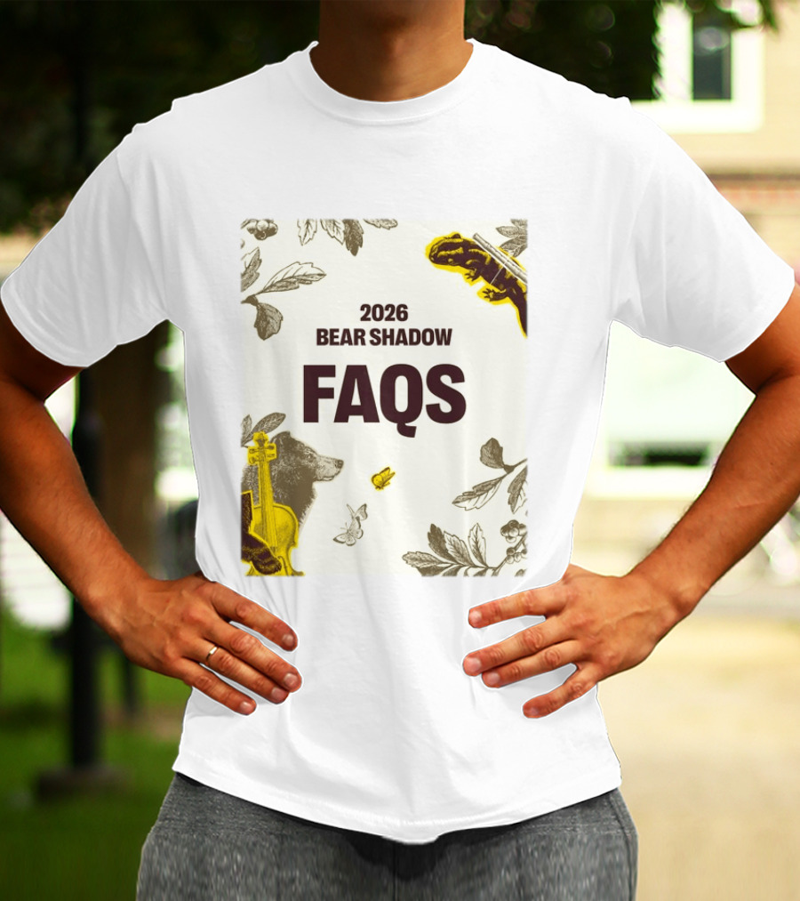 2026 Bear Shadow FAQs Music Festival Forest Animals Instruments T-Shirt