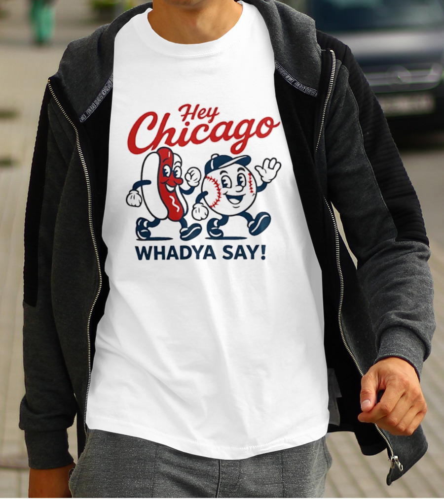 Chicago Baseball Hey Whadya Say Hot Dog Cartoon Characters T-Shirt