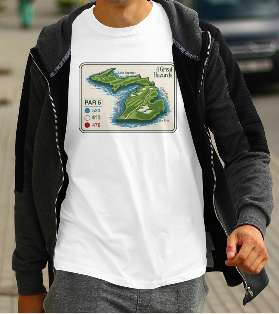 Michigan Golf Par 5 Course Map With 4 Great Hazards Lake Superior Huron Erie T-Shirt