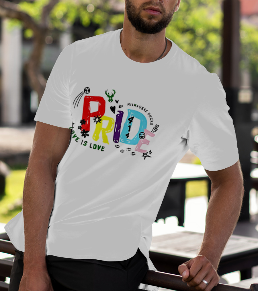Milwaukee Bucks Pride Love Is Love Rainbow 414 T-Shirt