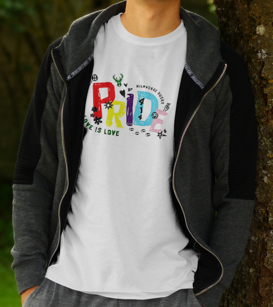 Milwaukee Bucks Pride Love Is Love Rainbow 414 T-Shirt