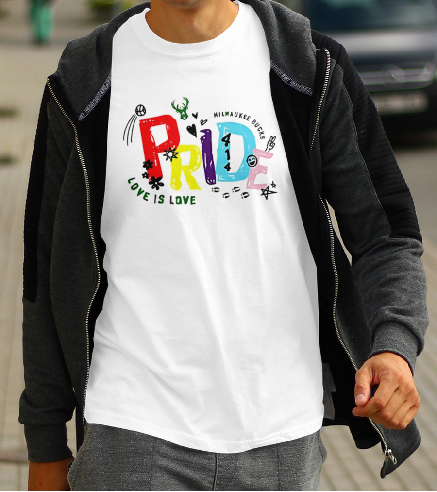 Milwaukee Bucks Pride Love Is Love Rainbow 414 T-Shirt