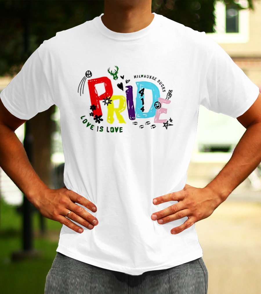 Milwaukee Bucks Pride Love Is Love Rainbow 414 T-Shirt