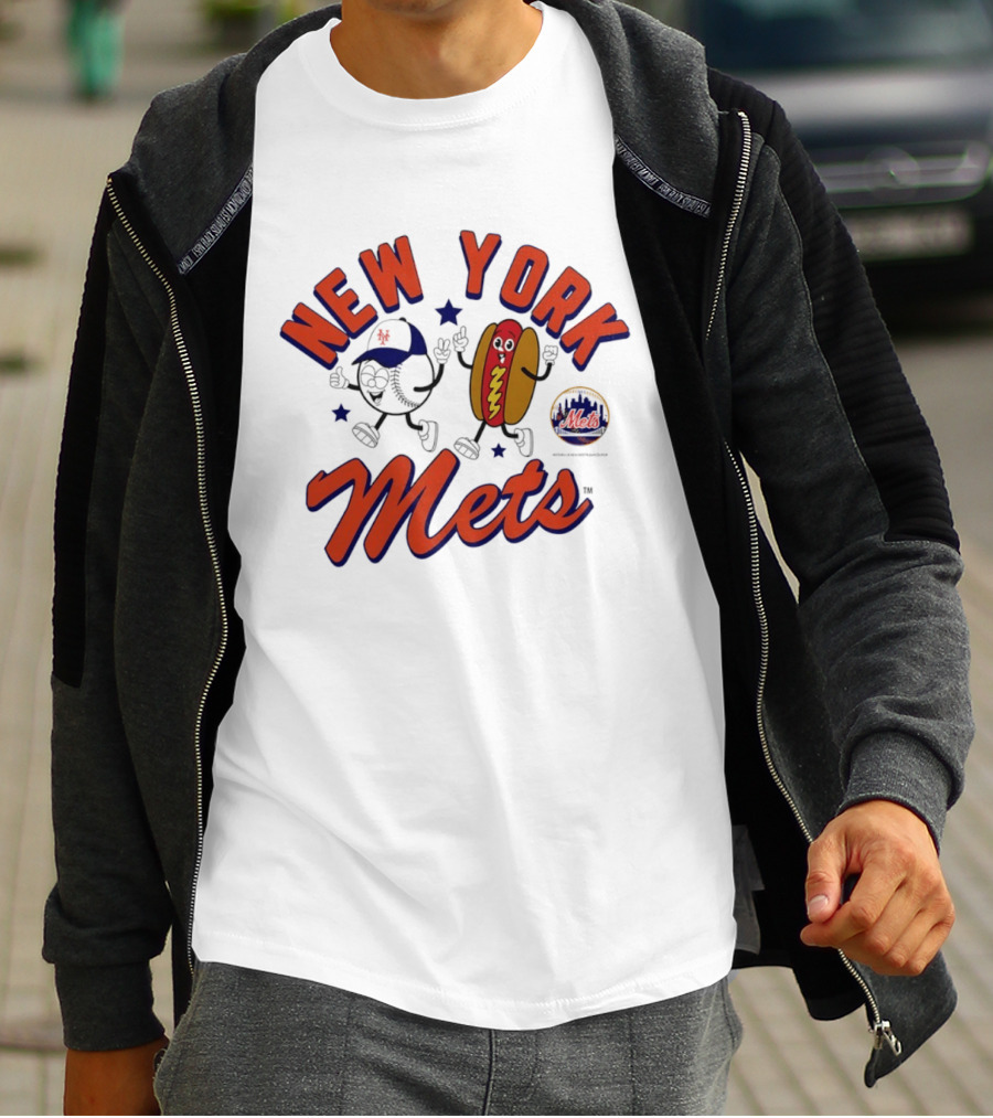 New York Mets Baseball Hot Dog And Baseball Character Animation T-Shirt