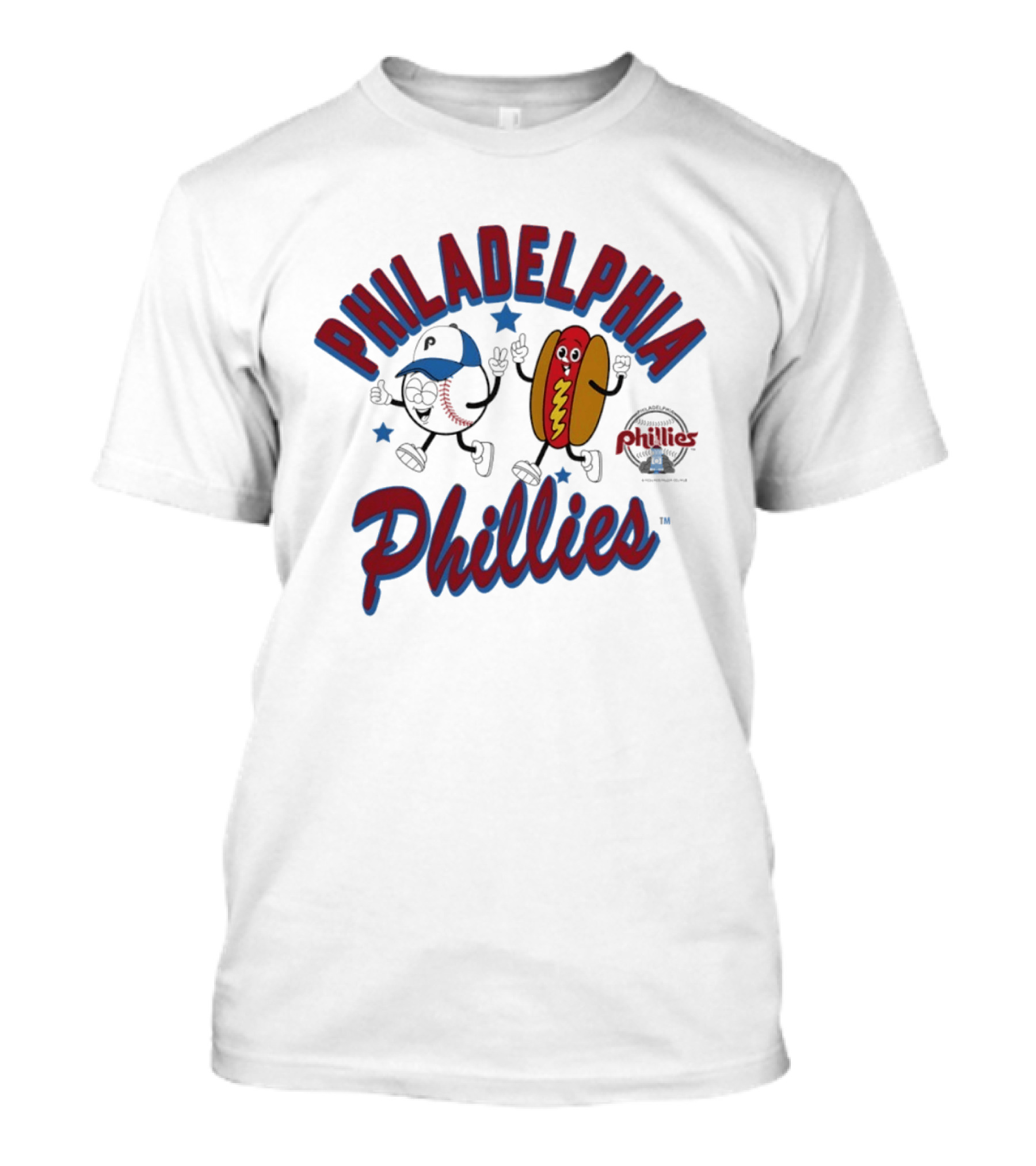 Philadelphia Phillies Baseball Hot Dog And Cartoon Characters T-Shirt
