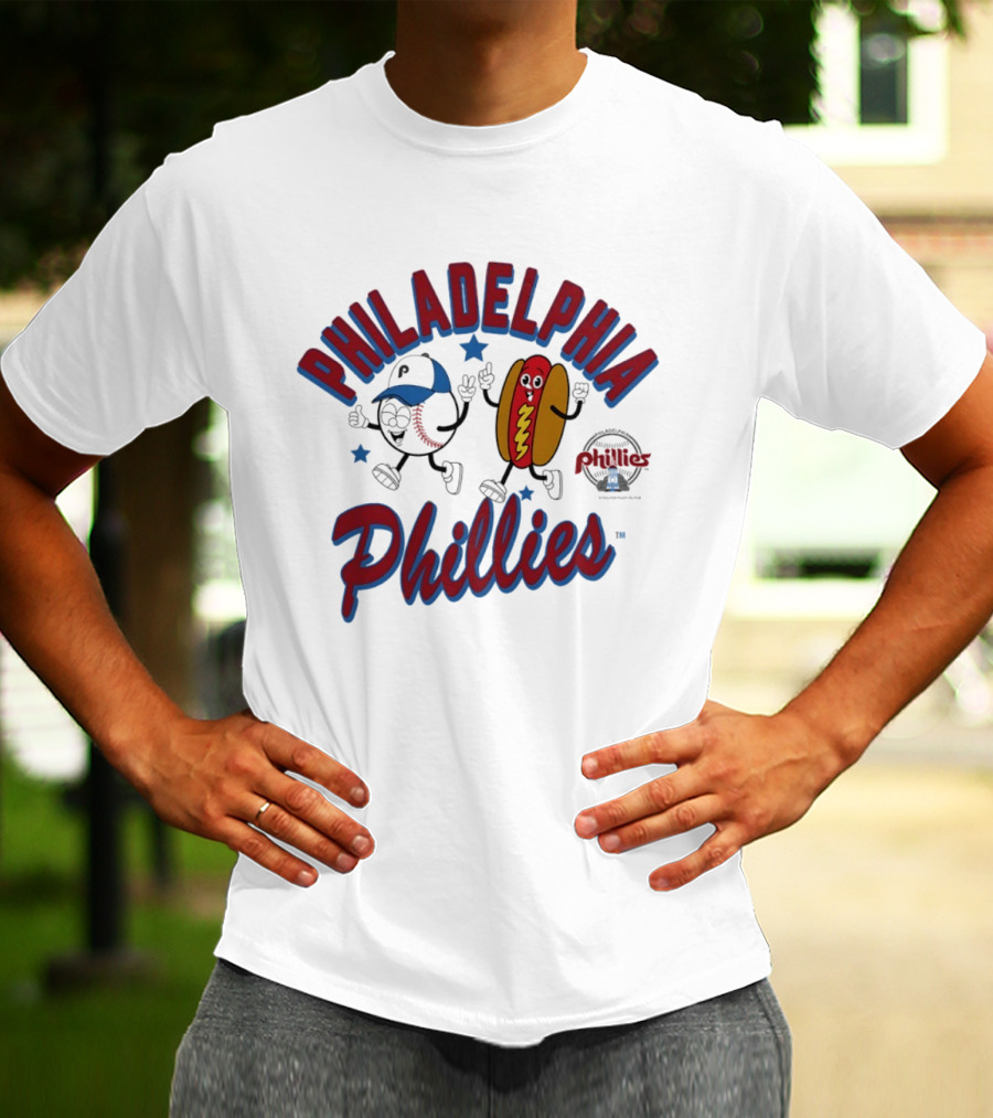 Philadelphia Phillies Baseball Hot Dog And Cartoon Characters T-Shirt