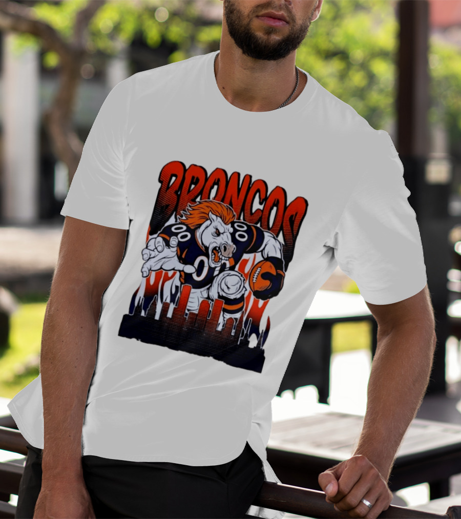 Denver Broncos Football Bronco Running Horse Skyline T-Shirt