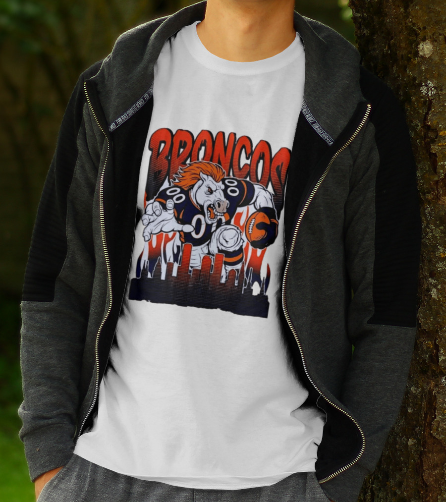 Denver Broncos Football Bronco Running Horse Skyline T-Shirt