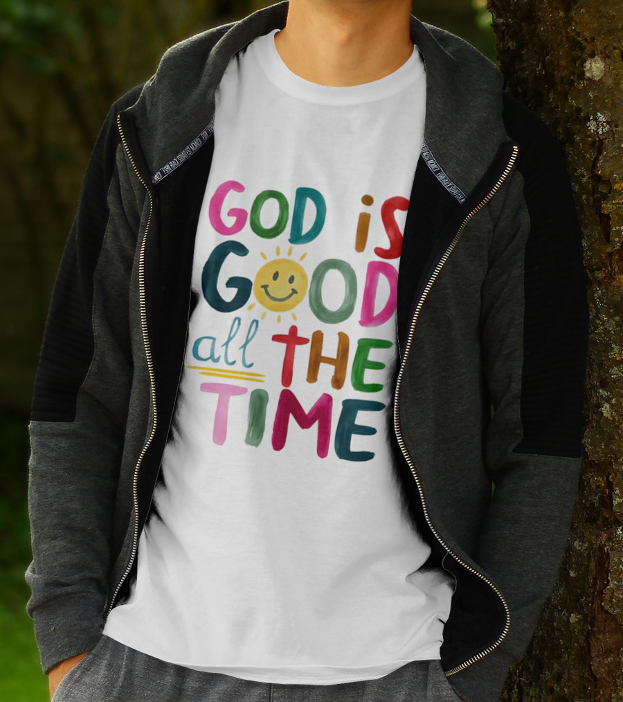 God Is Good All The Time Rainbow Smile Sunburst T-Shirt