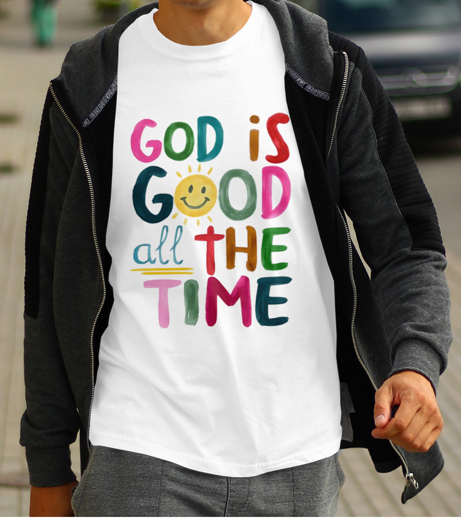 God Is Good All The Time Rainbow Smile Sunburst T-Shirt