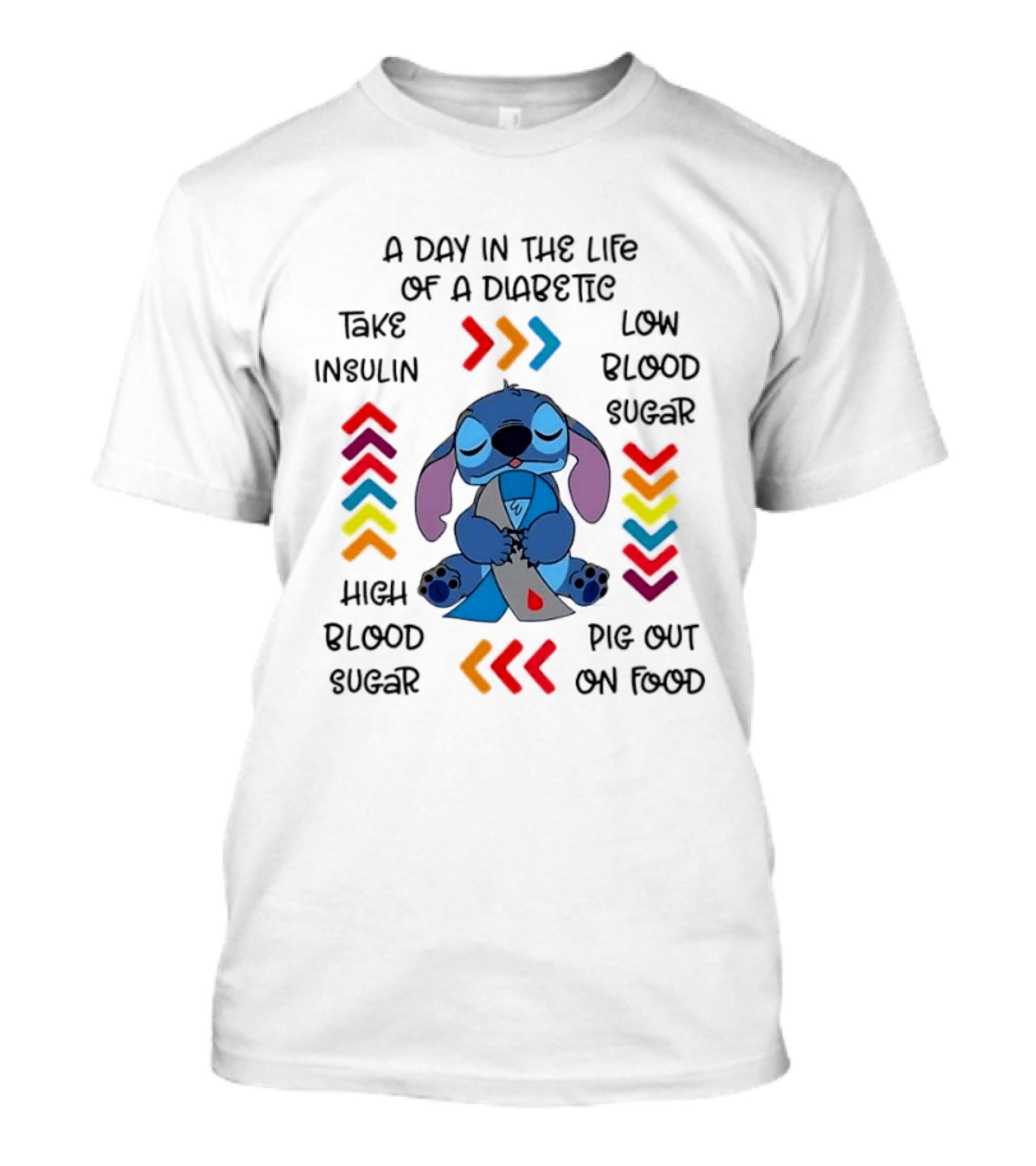 A Day In The Life Of A Diabetic Stitch Lilo And Stitch Diabetes Awareness Take Insulin Low Blood Sugar High Blood Sugar Pig Out On Food T-Shirt