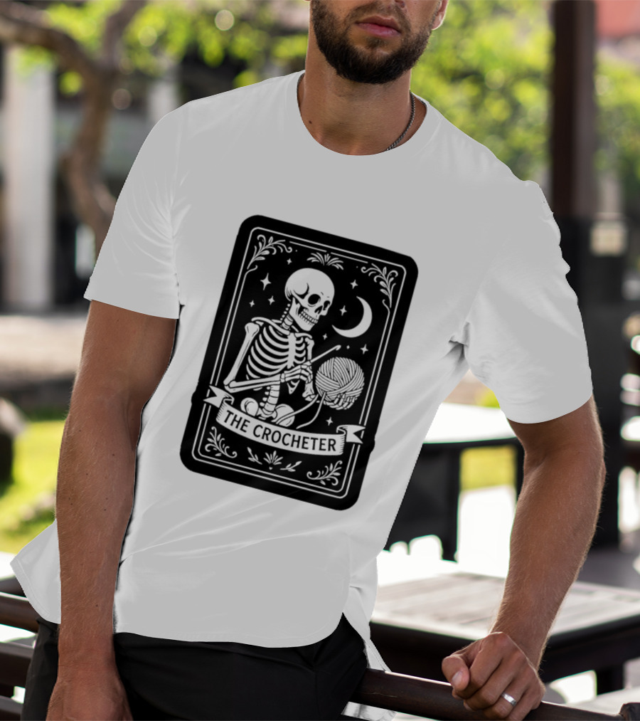 Tarot Card The Crocheter Skeleton Moon And Stars T-Shirt