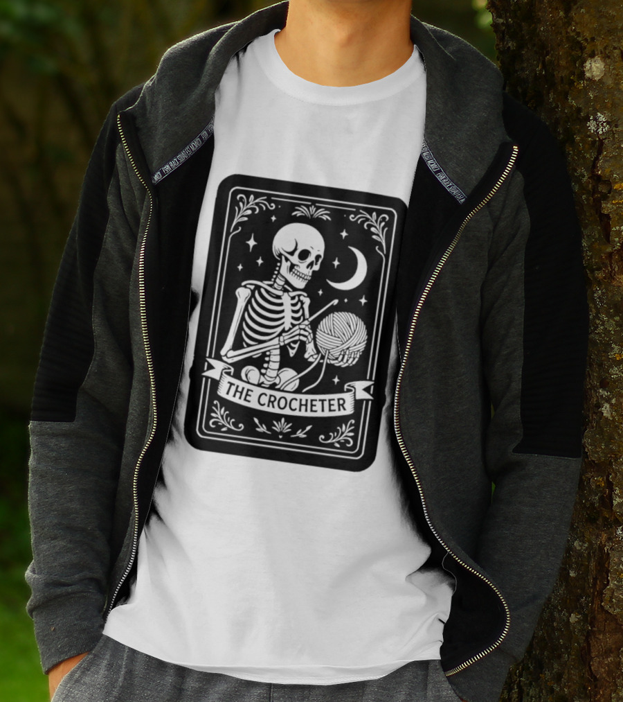 Tarot Card The Crocheter Skeleton Moon And Stars T-Shirt