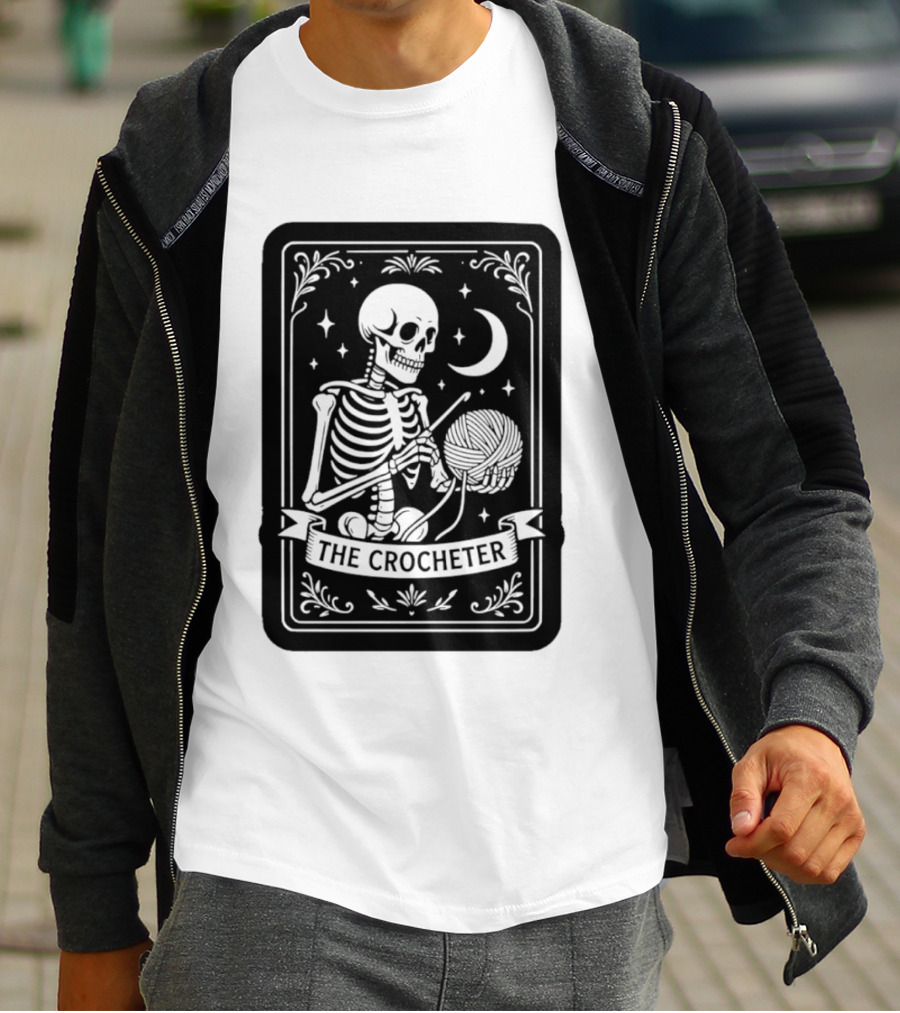 Tarot Card The Crocheter Skeleton Moon And Stars T-Shirt