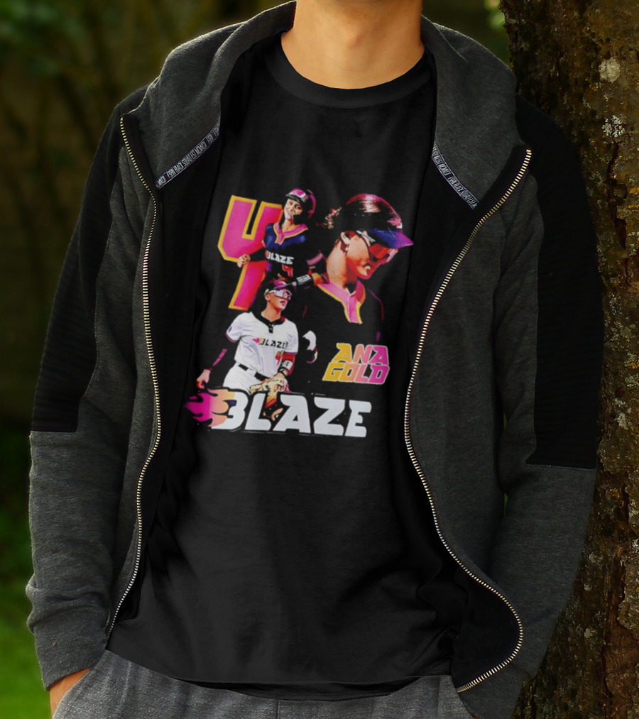 Blaze Ana Gold Softball Player Number 4 Action Collage T-Shirt