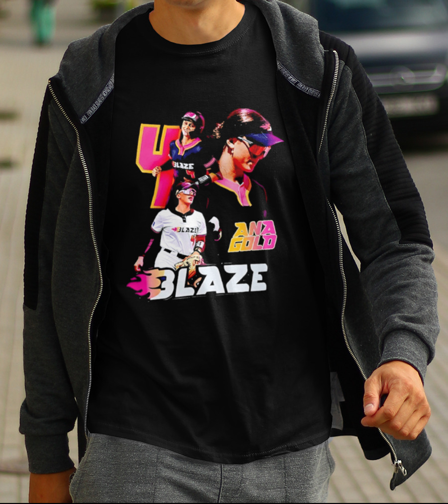 Blaze Ana Gold Softball Player Number 4 Action Collage T-Shirt