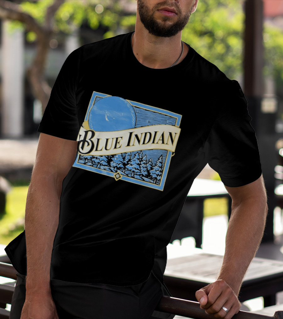 Blue Indian Moon Forest Nature Pine Trees Winter Scene T-Shirt