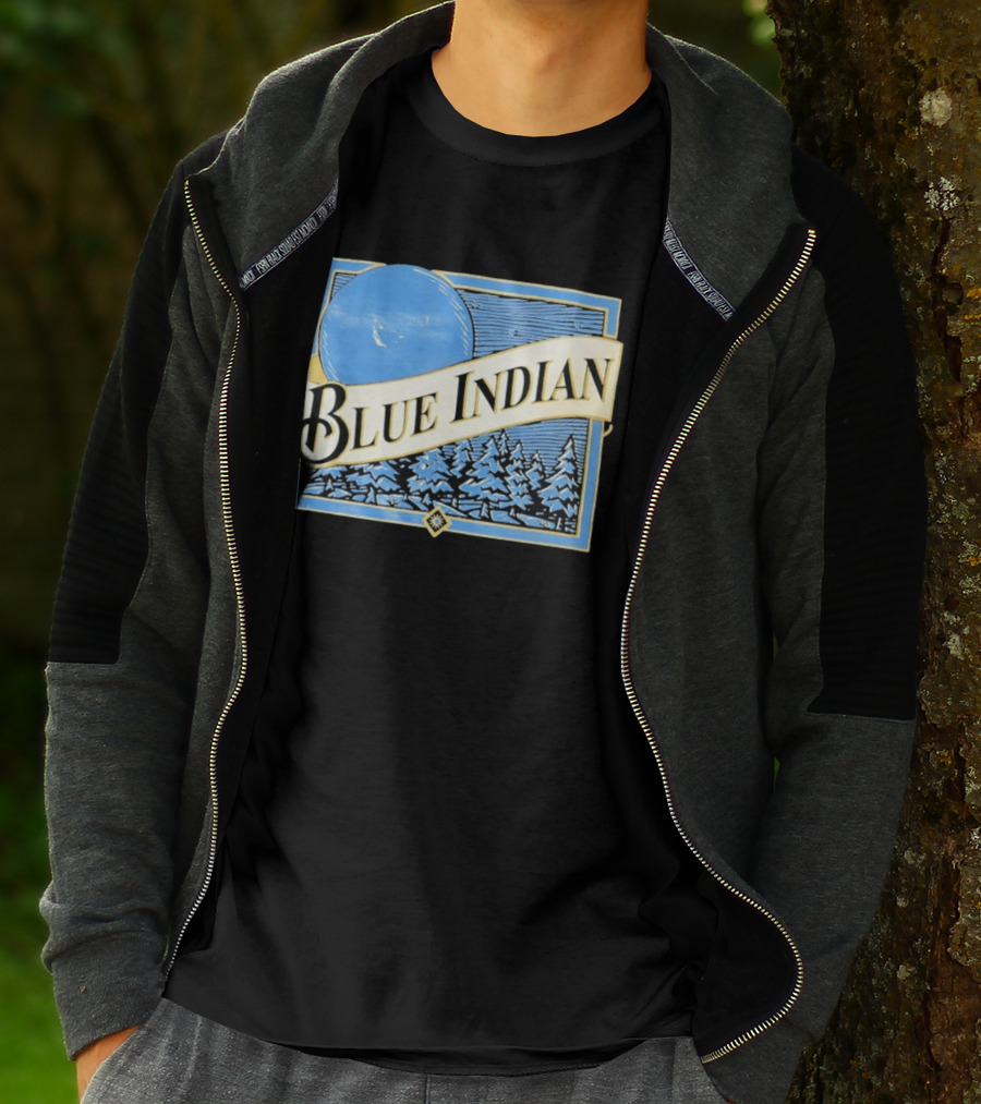 Blue Indian Moon Forest Nature Pine Trees Winter Scene T-Shirt