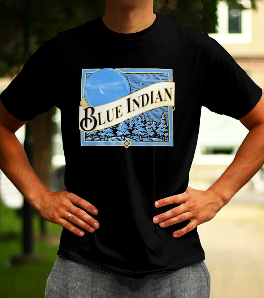 Blue Indian Moon Forest Nature Pine Trees Winter Scene T-Shirt