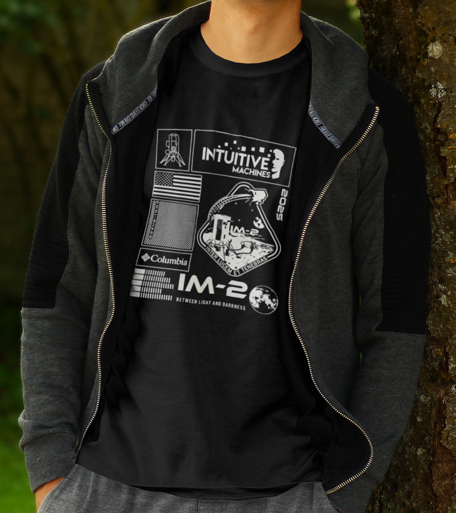 Intuitive Machines IM 2 Columbia 2025 Between Light And Darkness Moon Mission Lunar Module USA Flag T-Shirt