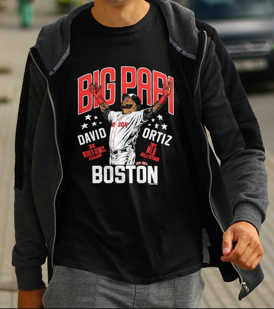BIG PAPI David Ortiz 3X World Series Champ 10X All Star Boston Red Sox T-Shirt