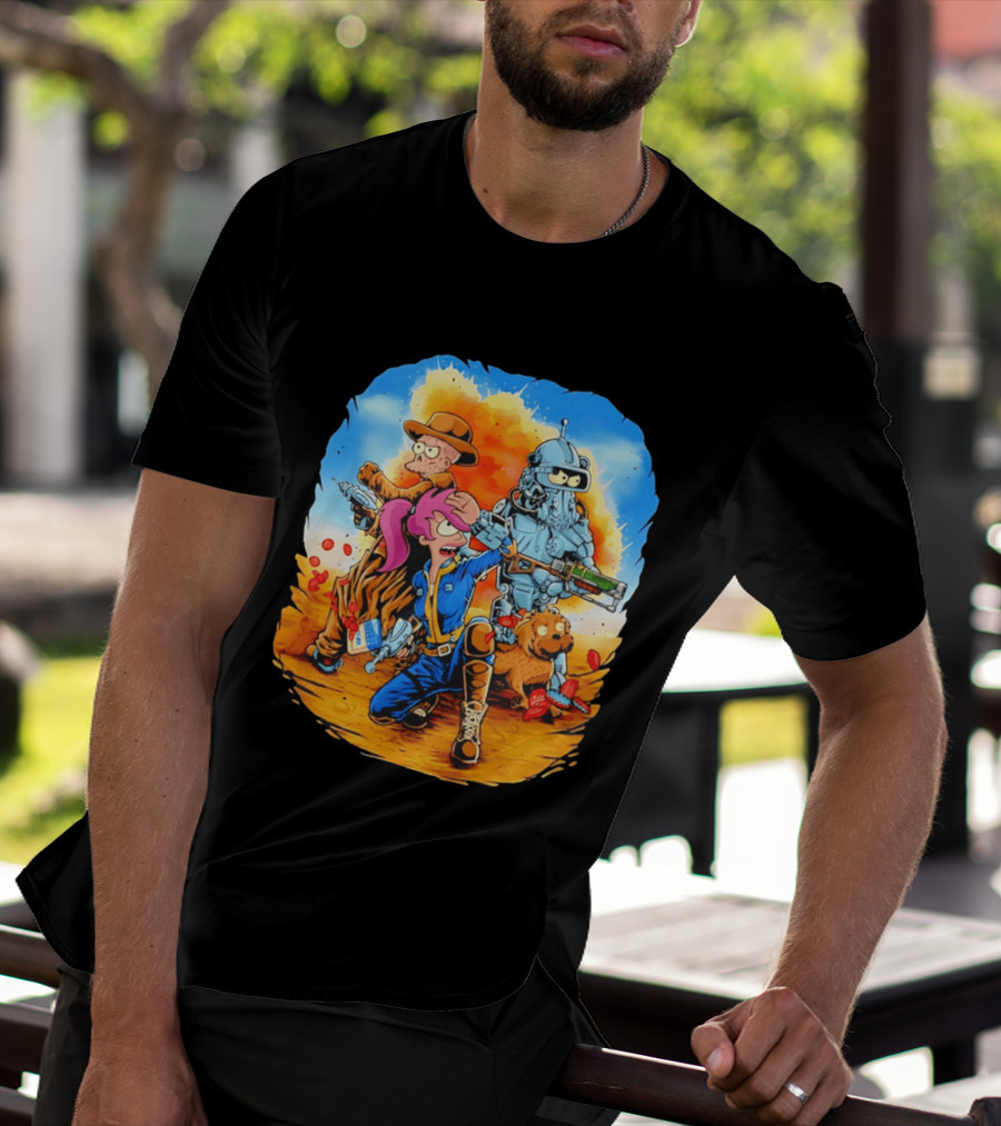 Futurout Fallout Futurama Mashup Fan Art Bender Leela Professor Farnsworth T-Shirt