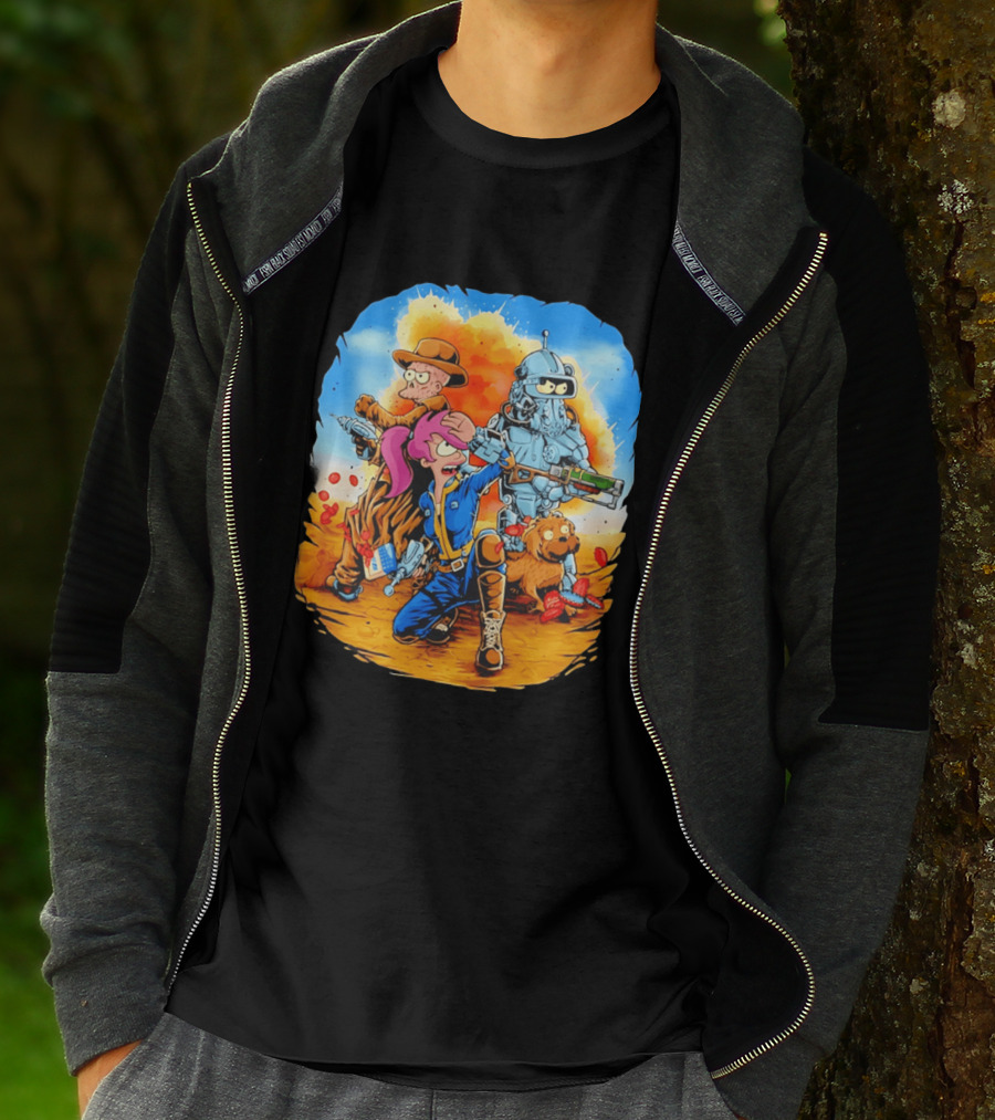 Futurout Fallout Futurama Mashup Fan Art Bender Leela Professor Farnsworth T-Shirt