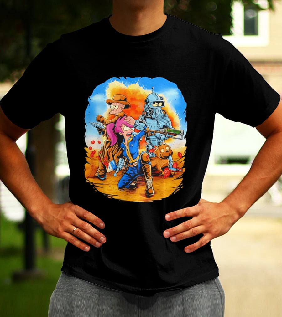 Futurout Fallout Futurama Mashup Fan Art Bender Leela Professor Farnsworth T-Shirt