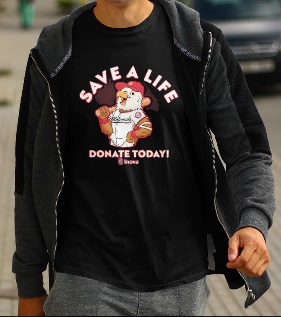 Nationals Mascot Blood Donation Save A Life Inova Drive 2026 T-Shirt